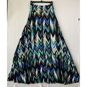 Renee C Maxi Skirt Women M Elastic Waist A Line Stretchy Chevron Pattern Long
